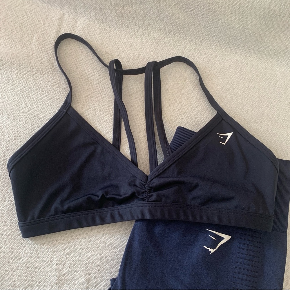 Women’s Medium GYMSHARK Heavy Blue Minimal Sports Bra Vital Seamless Legging Set - Picture 2 of 9